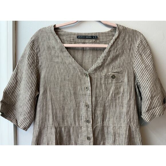 Gudrun Sjoden Brown Striped Pocket Dress Linen Organic Cotton Size S EUC - Picture 3 of 16